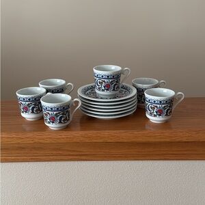 Elegant Turkish Blue and Red Patterned Tea Set